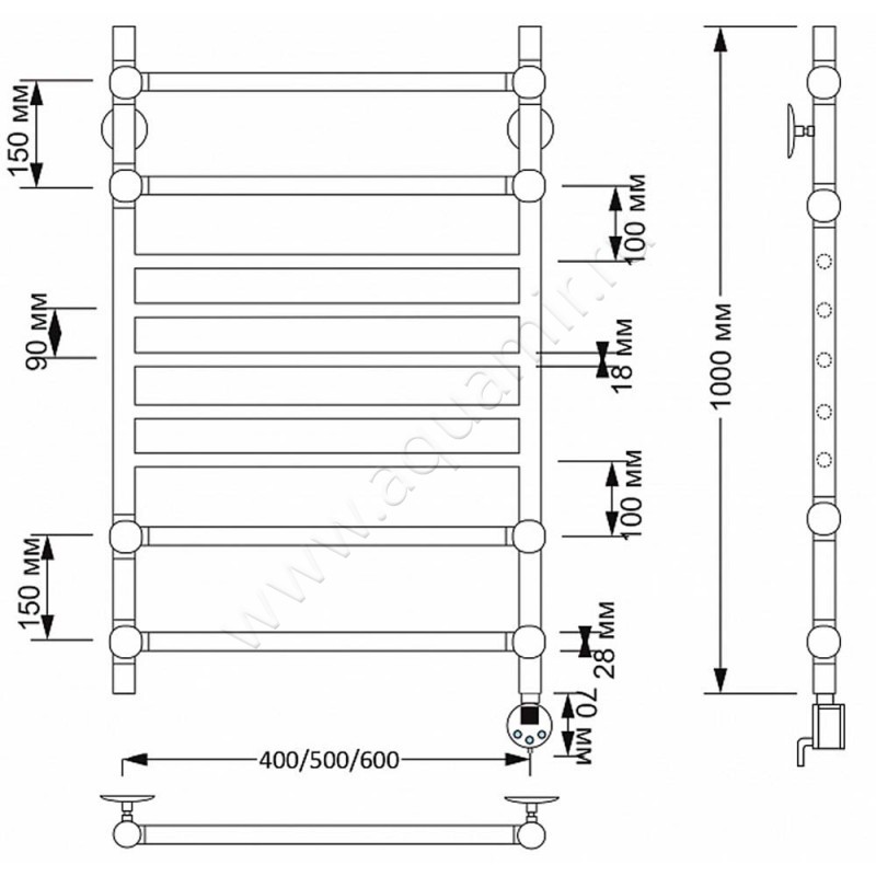 Полотенцесушитель латунный электрический Secado Флоренция 4 4603777465292 размеры