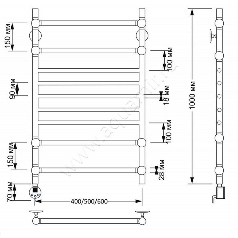 Полотенцесушитель латунный электрический Secado Флоренция 4 4603777465292 размеры