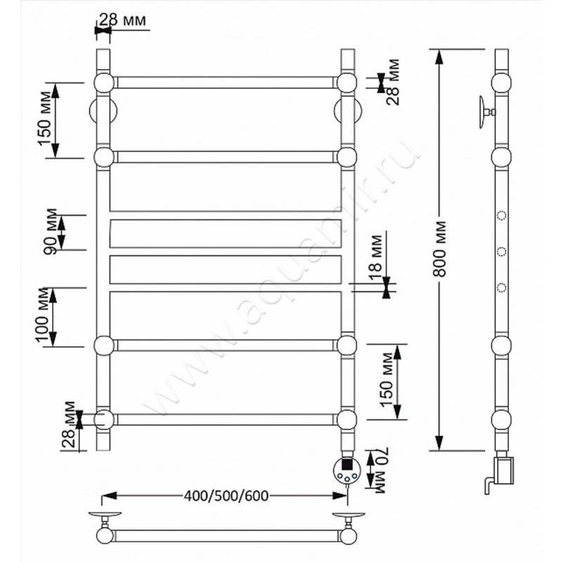 Полотенцесушитель латунный электрический Secado Флоренция 4 4603777478674 размеры