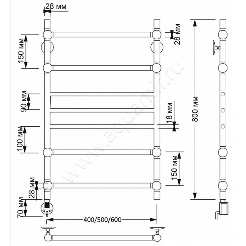 Полотенцесушитель латунный электрический Secado Флоренция 4 4603777478674 размеры
