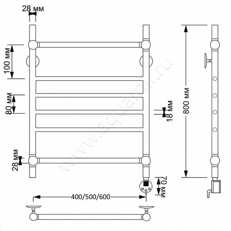 Полотенцесушитель латунный электрический Secado Флоренция 4 4603777479282 размеры
