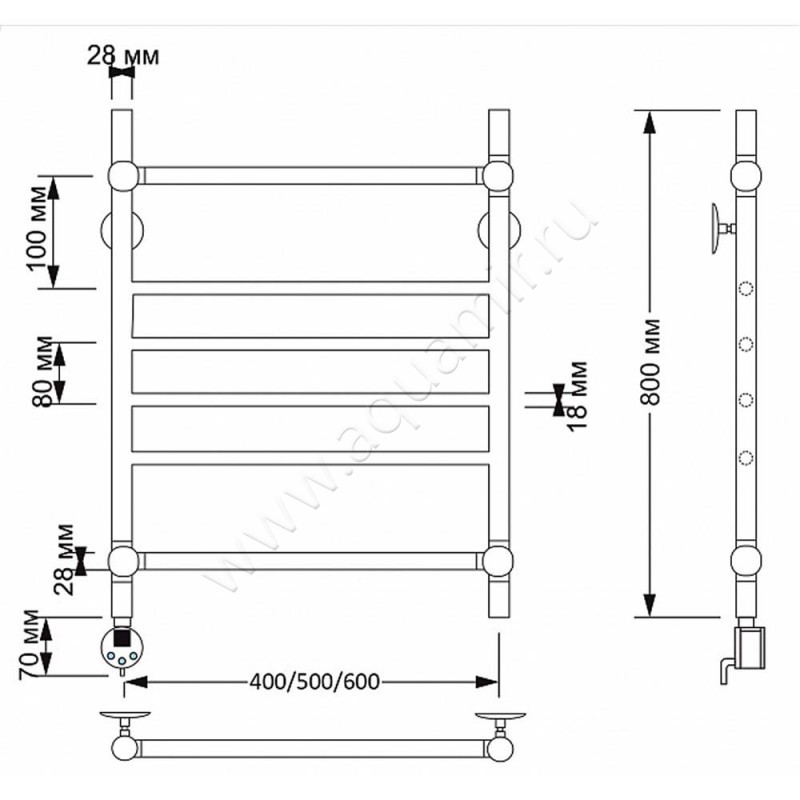 Полотенцесушитель латунный электрический Secado Флоренция 4 4603777465353 размеры