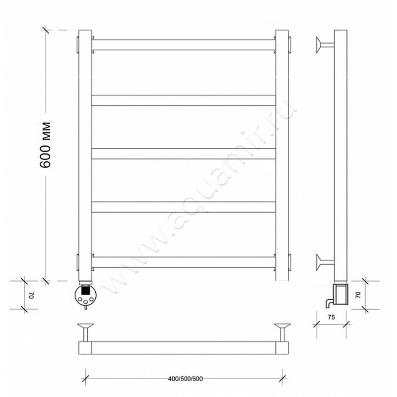 Полотенцесушитель электрический Secado Корато 1 4603777470890 размеры