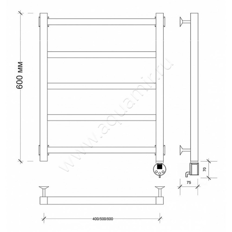 Полотенцесушитель электрический Secado Корсико 1 4603777472672 размеры