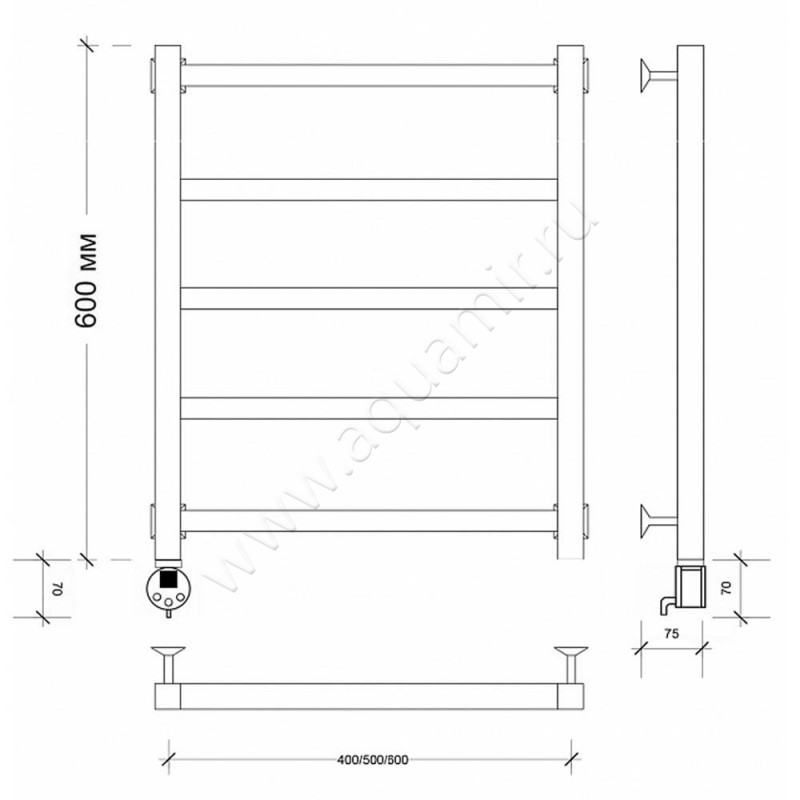 Полотенцесушитель электрический Secado Корсико 1 4603777472672 размеры