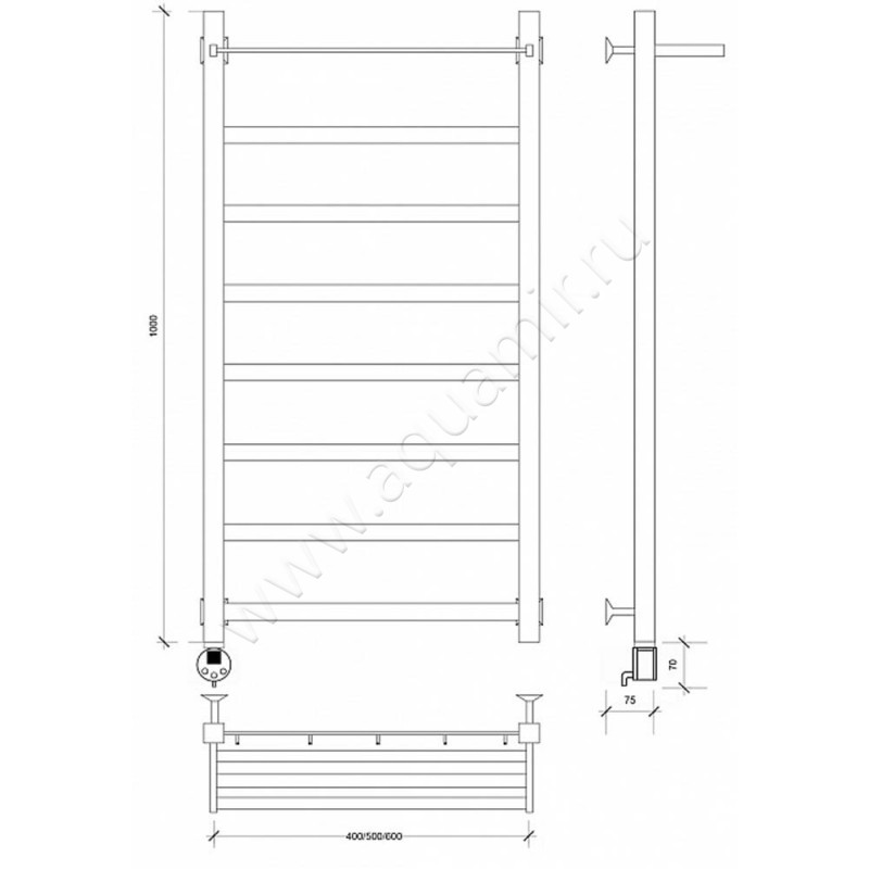 Полотенцесушитель электрический Secado Корсико 1 4603759400044 размеры