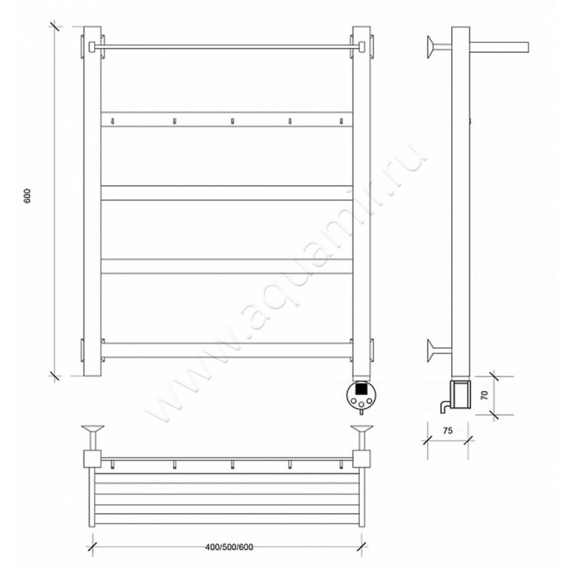 Полотенцесушитель электрический Secado Корсико 1 4603777480998 размеры