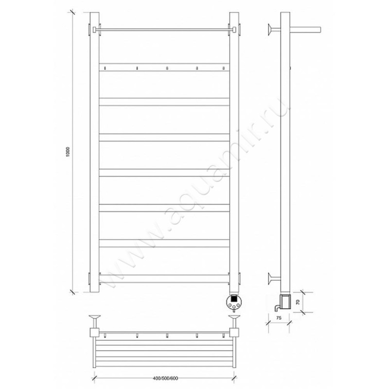 Полотенцесушитель электрический Secado Корсико 1 4603759400303 размеры