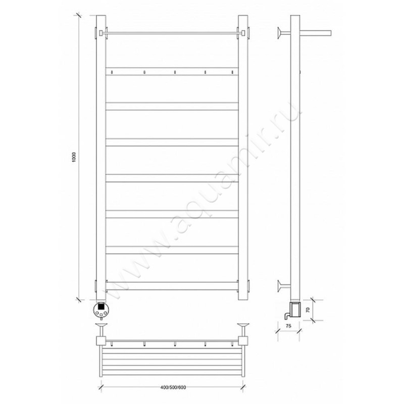 Полотенцесушитель электрический Secado Корсико 1 4603759400303 размеры