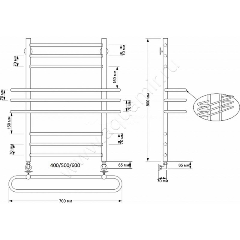 Полотенцесушитель латунный водяной Secado Палермо 4603777460617 размеры