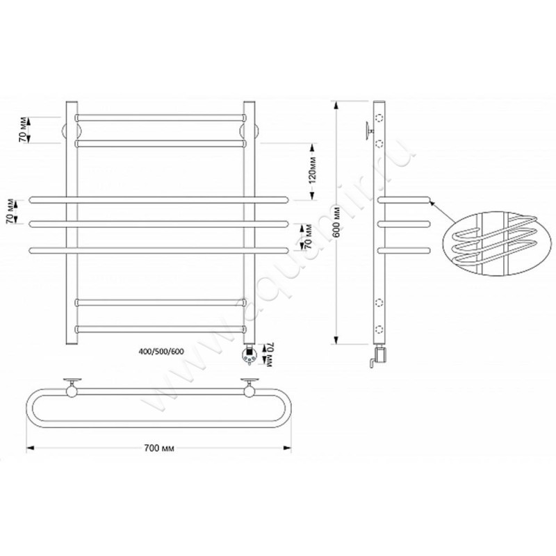 Полотенцесушитель латунный электрический Secado Палермо 4603777465919 размеры