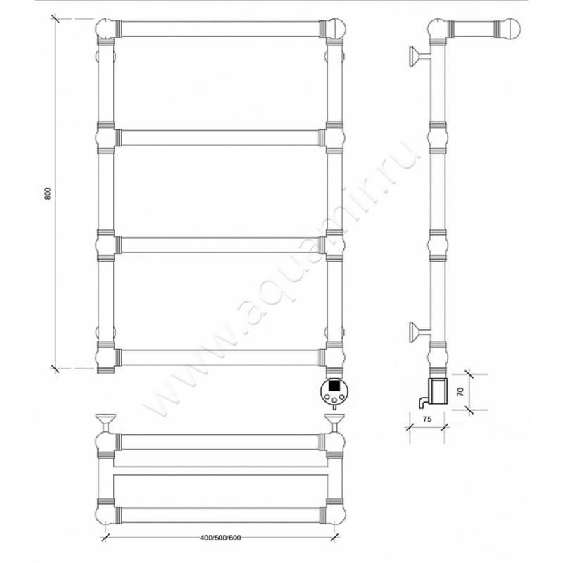 Полотенцесушитель латунный электрический Secado Фалерони 2 4603777466534 размеры