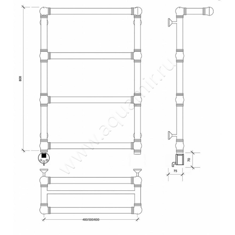 Полотенцесушитель латунный электрический Secado Фалерони 2 4603777466534 размеры