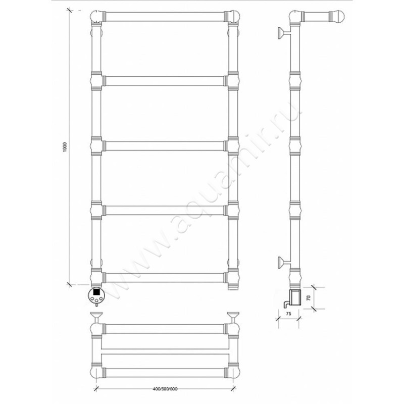 Полотенцесушитель латунный электрический Secado Фалерони 2 4603777466473 размеры