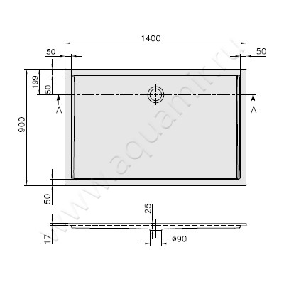 Квариловый поддон для душа Villeroy & Boch Futurion UDQ1490FFL2V-01 размеры