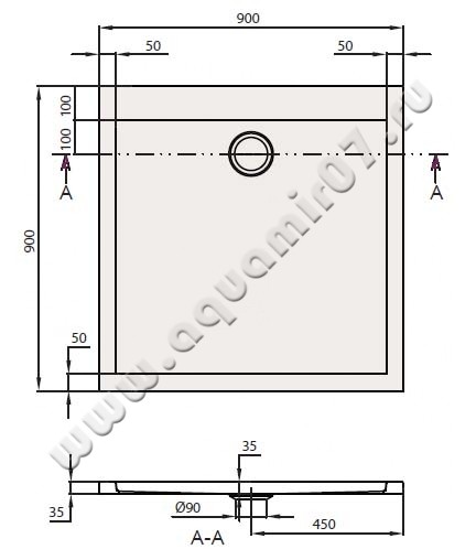 Акриловый поддон для душа Villeroy & Boch Subway UDA0935SUB1V-01 размеры