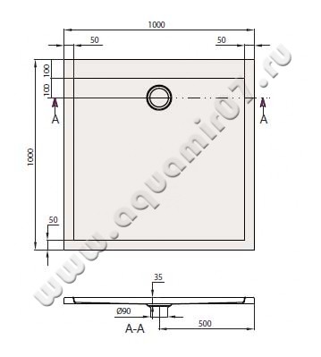 Акриловый поддон для душа Villeroy & Boch Subway UDA1035SUB1V-01 размеры