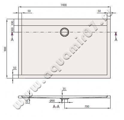 Акриловый поддон для душа Villeroy & Boch Subway UDA1493SUB2V-01 размеры