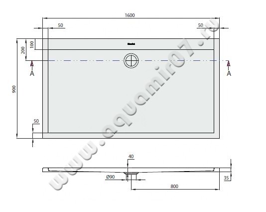 Акриловый поддон для душа Villeroy & Boch Subway UDA1693SUB2V-01 размеры