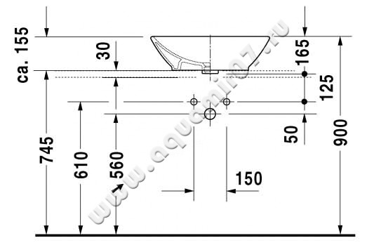 Раковина-чаша накладная Duravit Bacino 0334520000 размеры