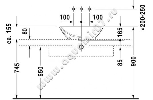 Раковина-чаша накладная Duravit Bacino 0334520000 размеры