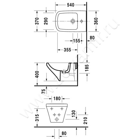 Биде подвесное Duravit DuraStyle 228715 00 00 размеры