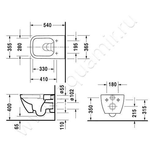 Унитаз подвесной Duravit HAPPY D.2 2222090000 размеры