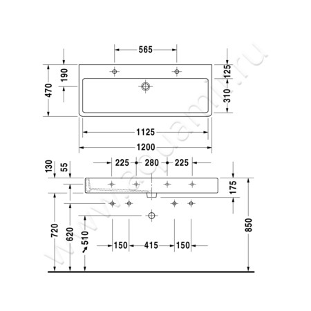Двойная раковина Duravit Vero 0454120024 размеры