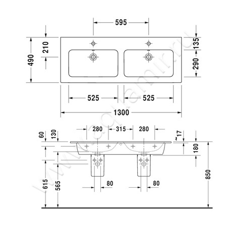 Двойная раковина Duravit ME by Starck 2336130000 размеры