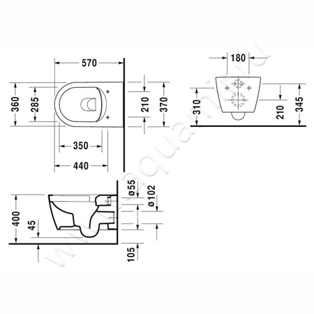 Унитаз подвесной Duravit Me By Starck 2529090000 размеры