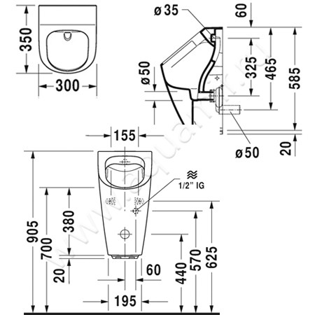 Писсуар подвесной электронный Duravit ME by Starck 2809310000 размеры