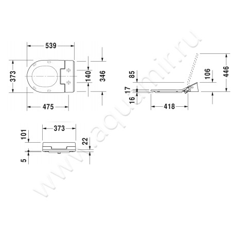 Крышка с функцией биде для унитаза Duravit SensoWash Slim 611000002000300 размеры
