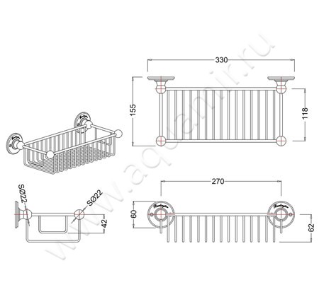 Мыльница-решетка Burlington Accessories A23 GOL размеры