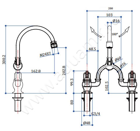 Смеситель для раковины Burlington Claremont CL27-QT размеры
