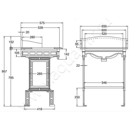 Консоль под раковину Burlington Classic T48 BLA размеры