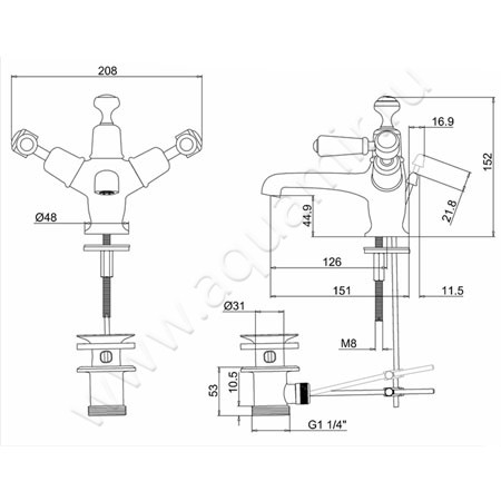 Смеситель для раковины Burlington Kensington KE4-QT размеры