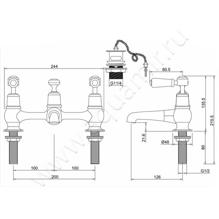 Смеситель для раковины Burlington Kensington KE10-QT размеры
