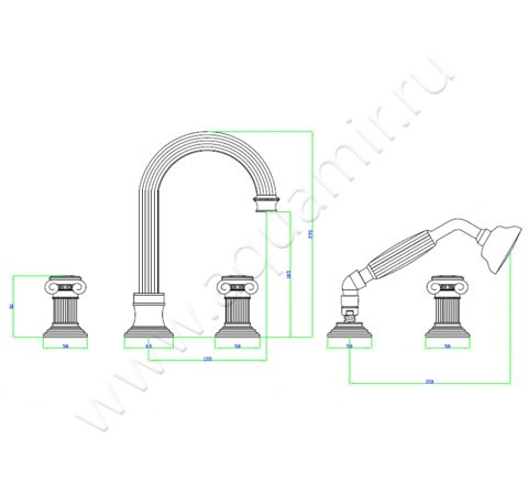 Смеситель для ванны Cezares Olimp OLIMP-BVD-02-M размеры