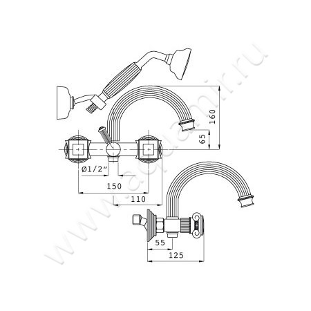 Смеситель для ванны Cezares Olimp OLIMP-VD-01-O размеры