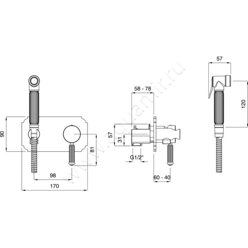 Гигиенический душ Cezares Olimp OLIMP-DIF-03-24-L размеры