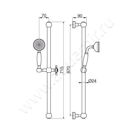 Душевой гарнитур Cezares Olimp OLIMP-SD-03/24 размеры