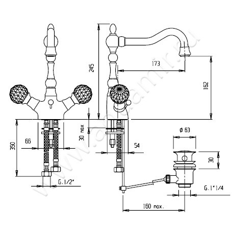 Смеситель для раковины Cezares Atlantis ATLANTIS-LS2-A-02-Sw/M размеры