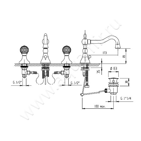 Смеситель для раковины Cezares Atlantis ATLANTIS-BLS2-A-02-Sw/M размеры