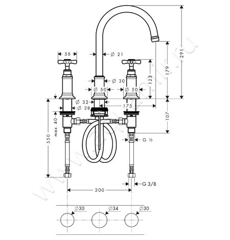 Смеситель для раковины Hansgrohe Axor Montreux 16513820 размеры