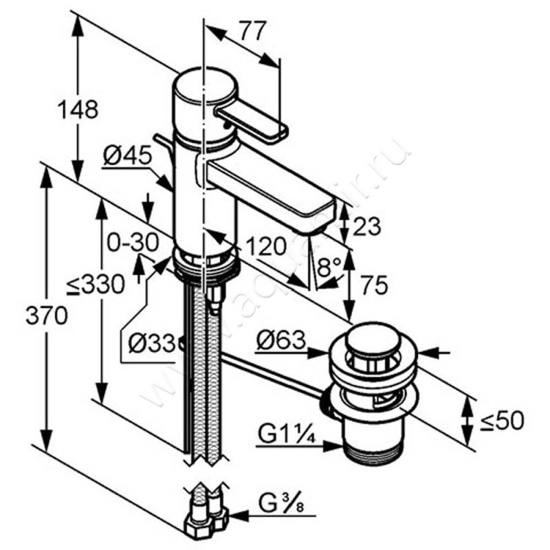 Однорычажный смеситель для раковины Kludi ZENTA 382609175 размеры