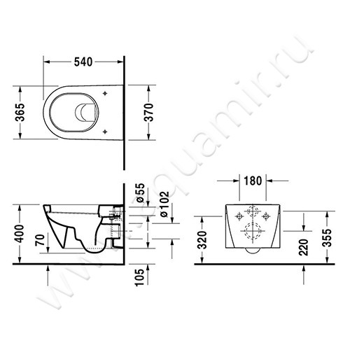 Унитаз подвесной Duravit STARCK 2 2534090000 размеры