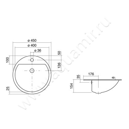 Раковина встраиваемая сверху на столешницу Alape EB.S 2406000000 размеры