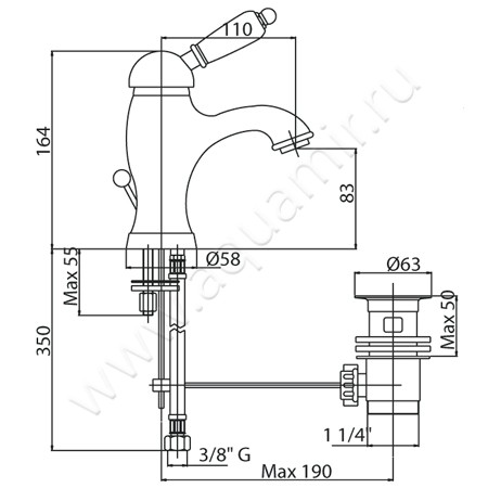 Смеситель для раковины Cezares Elite ELITE-LSM1-02-M размеры
