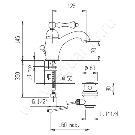 Смеситель для раковины Cezares Margot MARGOT-LSM1-01-M размеры