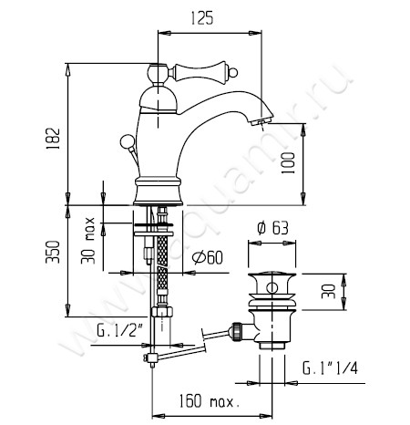 Смеситель для раковины Cezares Margot MARGOT-LSM1-A-02-Bi размеры